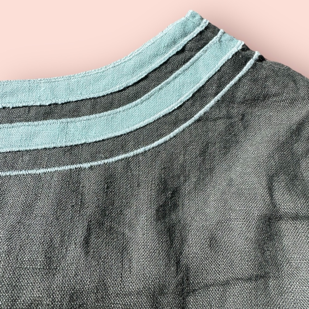 Women’s Boden Military Green Light Blue Embroidered Collar Linen Dress Size 12 - Picture 14 of 16